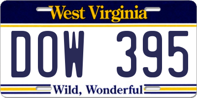 WV license plate DOW395