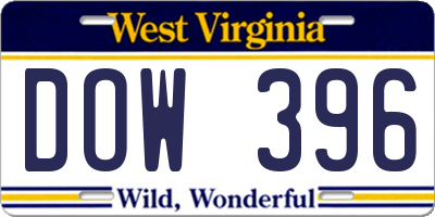 WV license plate DOW396