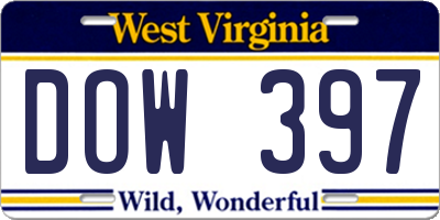 WV license plate DOW397