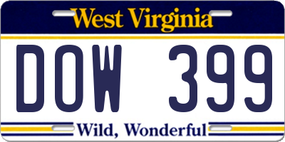 WV license plate DOW399
