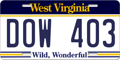WV license plate DOW403