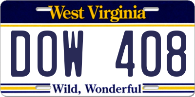 WV license plate DOW408