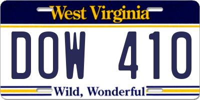WV license plate DOW410