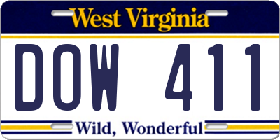 WV license plate DOW411