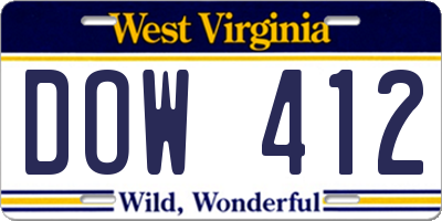 WV license plate DOW412