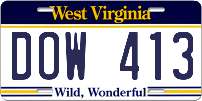 WV license plate DOW413