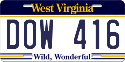 WV license plate DOW416