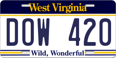 WV license plate DOW420