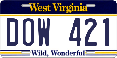WV license plate DOW421