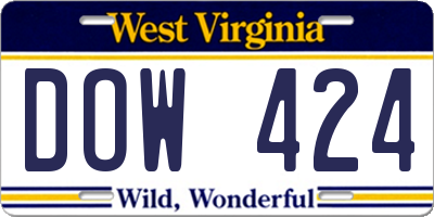 WV license plate DOW424