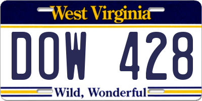 WV license plate DOW428