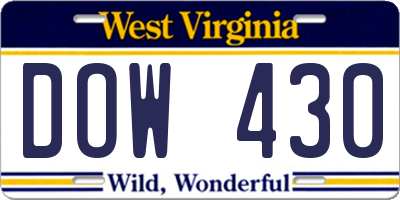 WV license plate DOW430