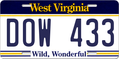 WV license plate DOW433
