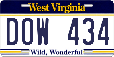 WV license plate DOW434