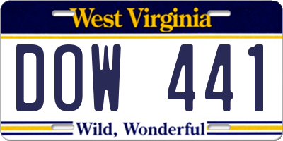 WV license plate DOW441
