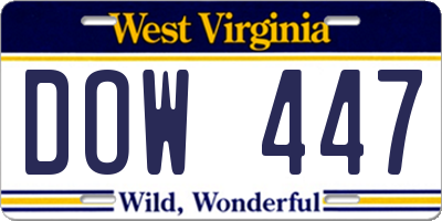 WV license plate DOW447