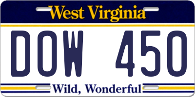 WV license plate DOW450