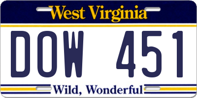 WV license plate DOW451