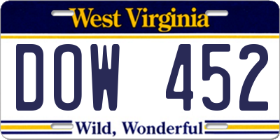 WV license plate DOW452