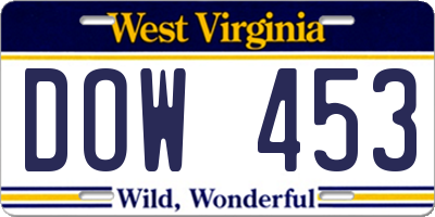 WV license plate DOW453