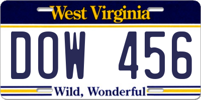 WV license plate DOW456