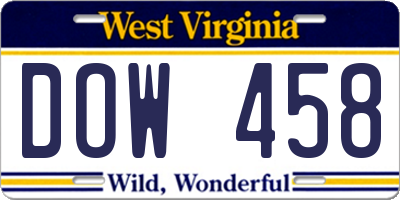 WV license plate DOW458