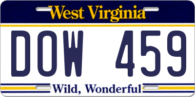 WV license plate DOW459