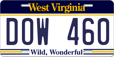 WV license plate DOW460