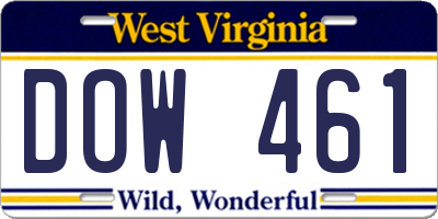 WV license plate DOW461