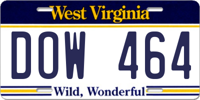 WV license plate DOW464