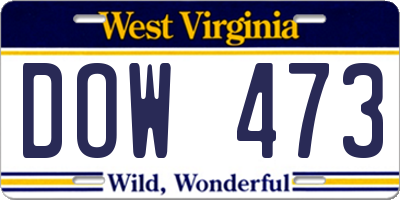 WV license plate DOW473