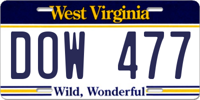WV license plate DOW477