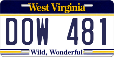 WV license plate DOW481
