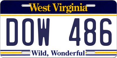 WV license plate DOW486