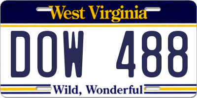 WV license plate DOW488