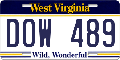 WV license plate DOW489