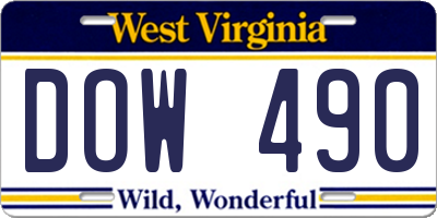 WV license plate DOW490