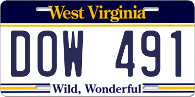 WV license plate DOW491