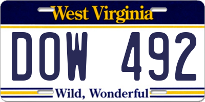 WV license plate DOW492