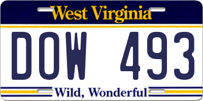 WV license plate DOW493