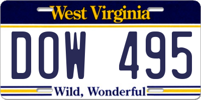 WV license plate DOW495