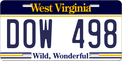 WV license plate DOW498