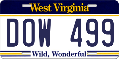 WV license plate DOW499