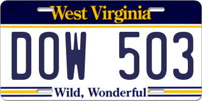 WV license plate DOW503