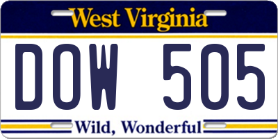WV license plate DOW505