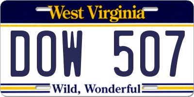 WV license plate DOW507