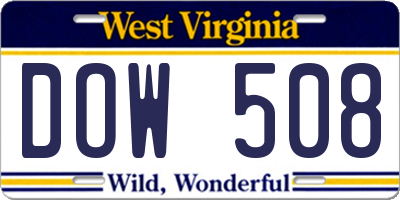 WV license plate DOW508