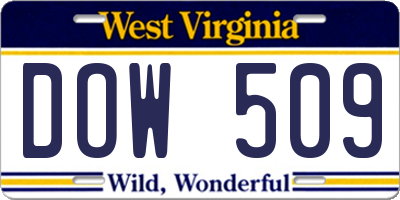 WV license plate DOW509