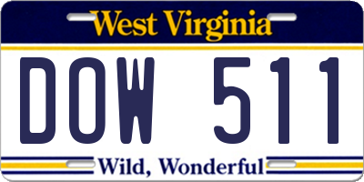 WV license plate DOW511