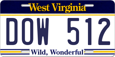 WV license plate DOW512